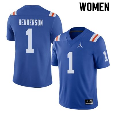 Women's Florida Gators #1 CJ Henderson NCAA Jordan Brand Royal Throwback Alternate Authentic Stitched College Football Jersey HZE0062UG